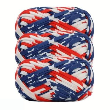 Imagem de Pacote com 2 camisetas de tecido elástico de crochê, fita grossa de tecido de poliéster para sacos de crochê/cestas/tapetes - azul marinho