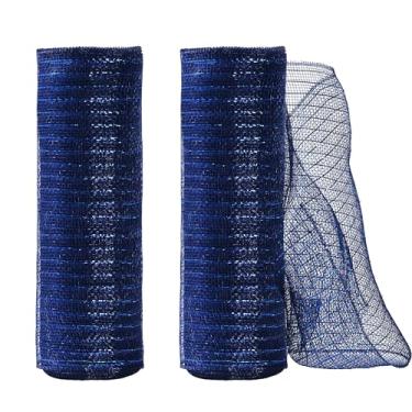 Imagem de LoomJoyz 2 rolos de fita de malha metálica azul marinho com fita de malha azul real para grinalda de guirlanda de Natal, decoração de casa e festa