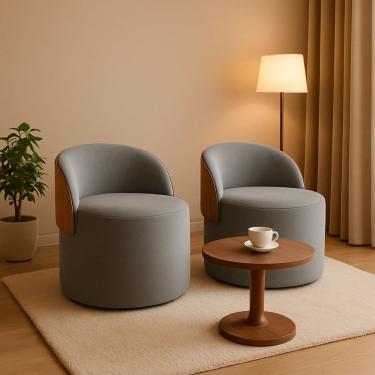 Imagem de Kit 2 Puff Curvo Com Encosto Redondo Orgânico Sala Confortável Resistente Composé Suede Corino