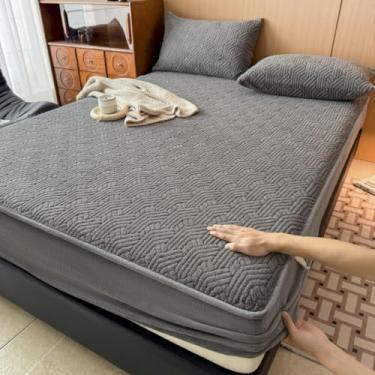 Imagem de Lençol com elástico, capa de colchão respirável, ultramacio, antiestático, protetor de colchão de 360°, durável, roupa de cama de luxo, fácil instalação, estação, qualidade de hotel - cinza | 45 x 45