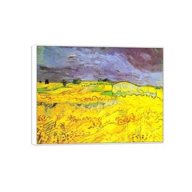Imagem de BMZFYBS Vincent van Gogh Famosa pintura em tela de arte de parede pronta para pendurar. Campo de trigo com céu. Imagem em moldura branca para decoração de sala de estar 80 x 105 cm 31 x 41 pol