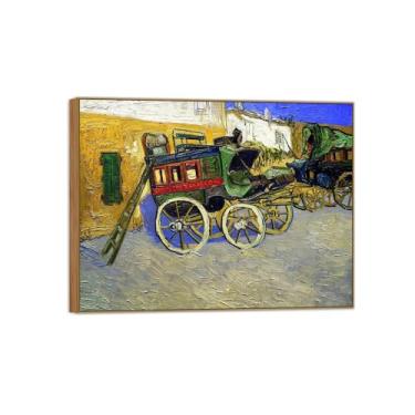 Imagem de BMZFYBS Vincent van Gogh Famosa pintura em tela de arte de parede pronta para pendurar. Carruagem. Imagem em moldura de madeira para decoração de sala de estar 80 x 105 cm 31 x 41 pol