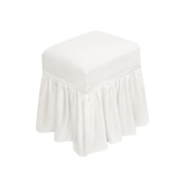 Imagem de NICEEC Capa de banco elástica de elastano com saia removível, supermacia, retangular, capa de banco lavável, capas de assento para sala de estar, quarto, cozinha (branca)