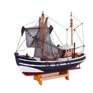 Imagem de shuicui Ornamentos mediterrâneos de madeira à vela para decoração de mesa para casa para modelo de barco de pesca de 30 cm (preto)