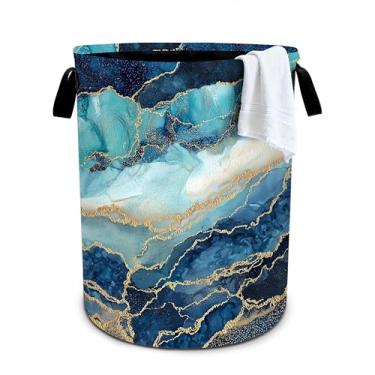 Imagem de Cesto de lavanderia de mármore, cesto de lavanderia, dobrável, organizador de balde de roupas, 40 x 40 cm, para lavanderia/quarto/banheiro