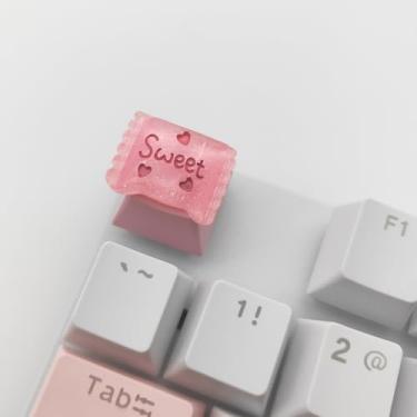 Imagem de Elacgap Teclado rosa fofo personalizado feito à mão com perfil OEM faça você mesmo para teclado mecânico MX Switch (Candy)