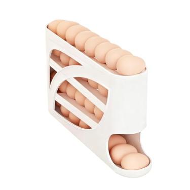 Imagem de Suporte de ovos para geladeira, rolo de ovos, distribuidor/organizador/recipiente de armazenamento, bandeja de ovos de 4 camadas que economiza espaço para 30 ovos, geladeira, cozinha e bancada com