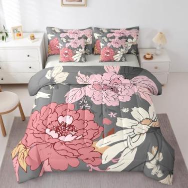 Imagem de Erosebridal Conjunto de edredom floral boêmio King com lençol de 7 peças, elegante, vintage, floral, folhas botânicas, para adolescentes e adolescentes, boêmio, retrô, estética