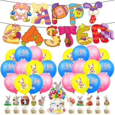 Imagem de Kit de balão de Páscoa, 37 unidades com cartões de papel Banner Cake T