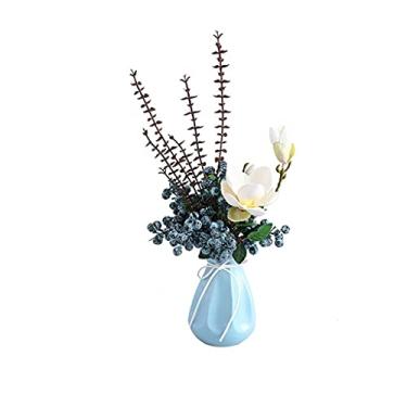 Imagem de CZCZC Buquê de simulação de flores artificiais, azevinho, enfeites de feijão de acácia, mirtilo, casa, sala de estar, mesa de jantar, decoração de mesa, móveis de flores artificiais, flores falsas