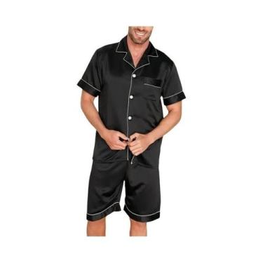 Imagem de Conjunto De Pijama Masculino Com Estampa Xadrez, Camisa De Gola E Shor
