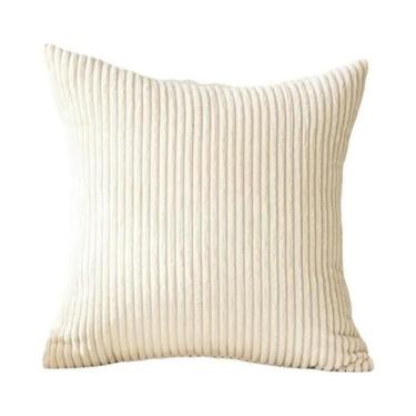 Imagem de Capas De Almofada De Veludo Cotelê Listradas Bege E Brancas 18x18, Cap