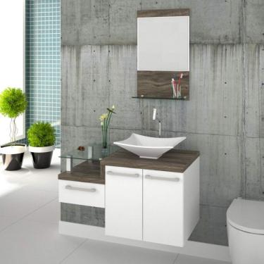 Imagem de Conjunto Para Banheiro Gabinete Com Cuba Folha Lux L38 E Espelheira Legno 831w Compace