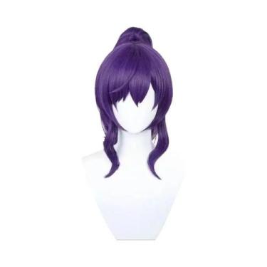 Imagem de Peruca Longa Roxa De Anime Com Rabo De Cavalo Para Mulheres, Peruca Co