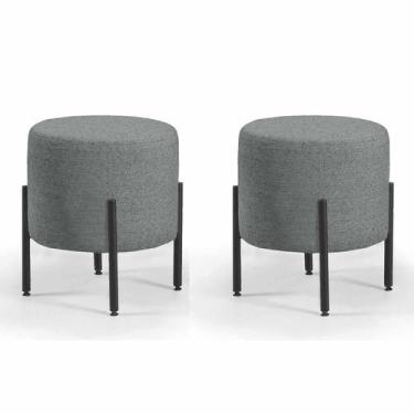 Imagem de Kit 02 Pufe Redondo Estilo Industrial Pés Metal Liverpool - Due Decor,