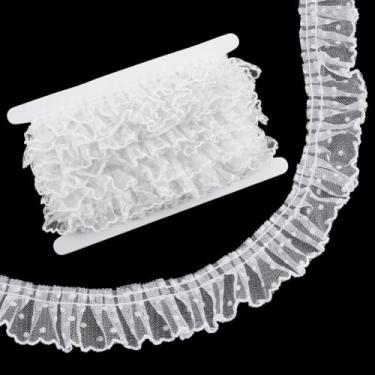 Imagem de PH PandaHall Acabamento de babados de renda com pontos de 10,94 metros, fita de gaze branca, borda plissada, acabamento de franja, fita de costura de 4 cm, enfeites para roupas, costura, artesanato