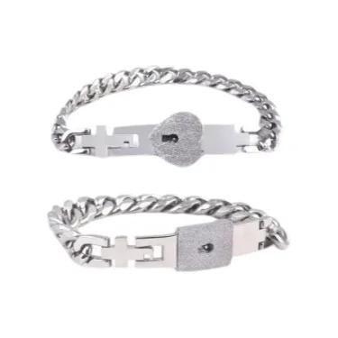 Imagem de Pulseira De Casal Love Lock Em Aço Inoxidável Com Pingente De Chave, C