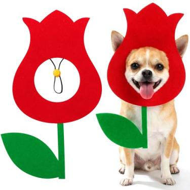 Imagem de Hillban Fantasia de cachorro dos namorados, chapéu fofo, roupas de animal de estimação em forma de rosas vermelhas, acessório para cabeça para gatos, cães, vestido de aniversário ajustável (pequeno)