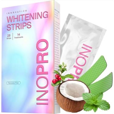 Imagem de InoPro Tiras De Clareamento Dental para Dentes Sensíveis 14 Tratamentos - Teeth Whitening Strips - Sem Peróxido, Seguro para o Esmalte - Remoção de Manchas Profundas, Verde - Clareador dental para café, vinho, tabaco (28 Peças)
