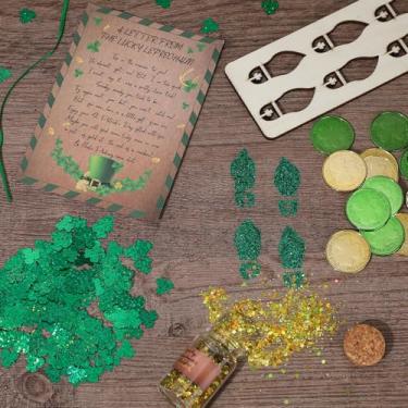 Imagem de Seenelling St. Patrick's Day Leprechaun Trap Kit Include Leprechaun Tracks, Shamrock Coin, Green Ribbon, Letter Paper, Small Glass Bottle, Sequin and Glitter for St. Patrick's Day Party Decoration