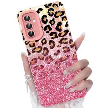 Imagem de CASBST Capa para celular Samsung Galaxy A14 5G, design de estampa de flores da moda, capa de silicone líquido, fina, à prova de choque e resistente a arranhões para Samsung A14 - Glitter de leopardo