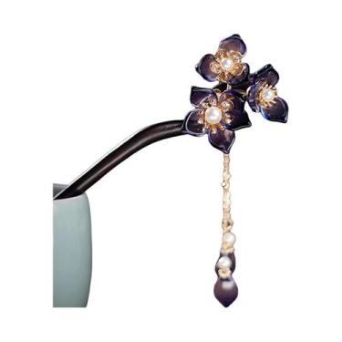 Imagem de Grampo De Cabelo Magnolia De Vidro Transparente Com Franjas De Madeira