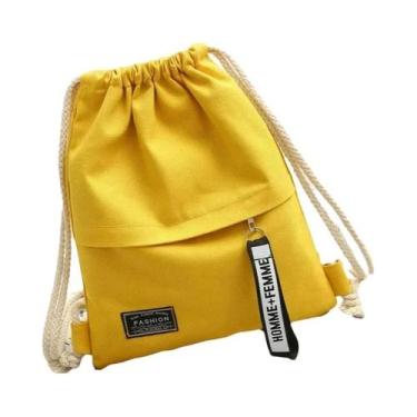 Imagem de Mochila De Lona Unissex Estilo Cordão Cor Sólida Bolsa Casual Portátil