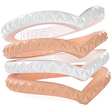 Imagem de Anel de casamento de silicone projetado pela Rinfit para mulheres, conjunto de anéis finos e empilháveis. Pacote com 3 e 4 unidades. Alianças de casamento de borracha macia e confortáveis. Anéis de casamento duráveis de substituição. Patente pendente. Tamanho 4 – 9, 2 Peach, 2 White, Size 5 (15.7 mm