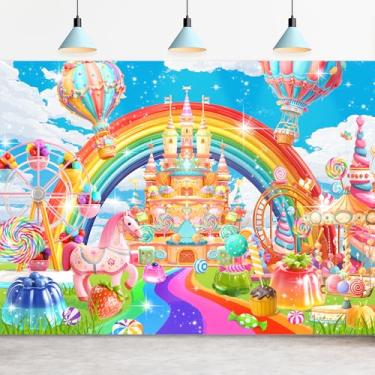 Imagem de Omifly Candyland Party 17 x 13 cm A pano de fundo para fotografia doce castelo de doces coloridos princesa fantasia pirulito país das maravilhas decorações de festa decoração de mesa de bolo decoração