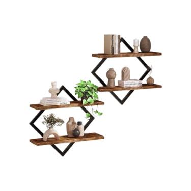 Imagem de Gonice Conjunto de 2 prateleiras flutuantes, prateleiras de parede de madeira marrom rústica para sala de estar, escritório, cozinha e quarto (96 x 35)