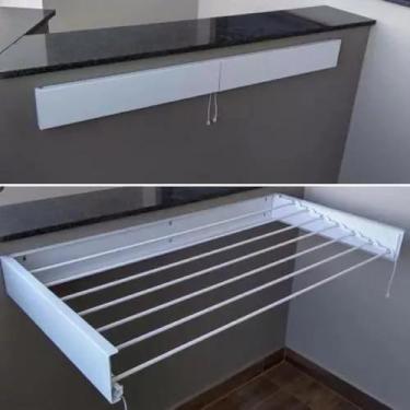 Imagem de Varal Retrátil Dobrável de Parede 70cm  Compacto, Prático e Perfeito p