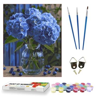 Imagem de Zha Qiyong Kit de pintura por números para adultos, iniciantes, hortênsia em vaso de vidro, janela, paisagem, lindas flores coloridas, kits de pintura 30,5 cm L x 40,6 cm C (flores Bule)