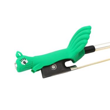 Imagem de Conboxus Suporte de arco de violino/viola Aderência de arco de violino para iniciantes, acessório de auxílio de ensino, dedo de proteção suave, cores brilhantes em forma de esquilo fofo (verde)