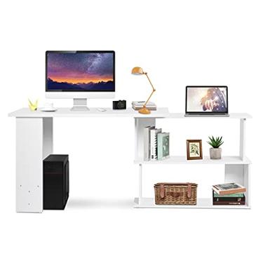 Imagem de Mesa de canto, computador dobrável compacto e mesa de computador mesa de canto em forma de l computador portátil para escritório em casa escrita de estudo 47 * 35 * 29 polegadas/6