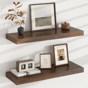 Imagem de Prateleiras flutuantes para parede, de madeira de nogueira originária dos EUA, conjunto de 24 polegadas, prateleiras de parede de madeira natural, prateleira de borda de parede, prateleira de