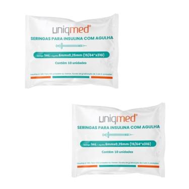 Imagem de Seringas para Insulina Uniqmed 100U 1,0mL 6mm 31G Com 20 Unidades