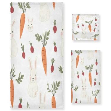 Imagem de xigua Coelhos fofos conjunto de toalhas de banheiro absorvente macio 3 peças toalha de banho toalha de mão toalhas decorativas para banheiro, academia, hotel, praia, piscina