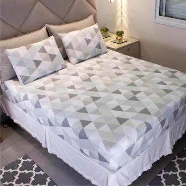 Imagem de Jogo de Lençol Cama Casal Malha 100% Algodão 3 Peças Estampado Com Elástico Toque Macio Cozzilar (Modelo 9)