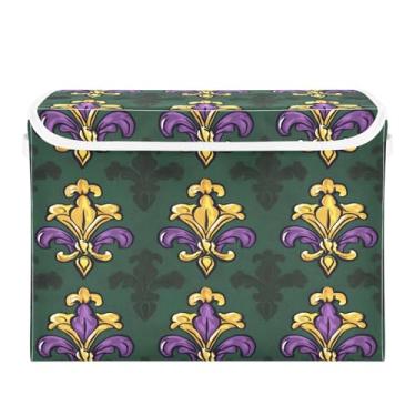 Imagem de STAYTOP Caixas de armazenamento Mardi Gras Fleur De Brunette com tampas e alça de transporte, caixas de armazenamento dobráveis organizadores de recipientes para casa, quarto, armário, escritório