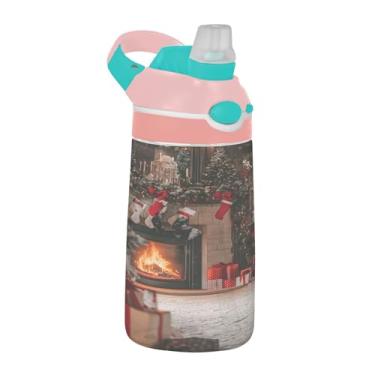 Imagem de xigua Garrafa de água Tritan para lareira de Natal com bico de silicone, 480 ml, portátil, à prova de vazamento, utensílios esportivos com botão bloqueável e alça larga