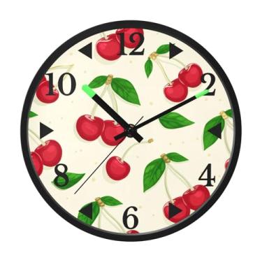 Imagem de STAYTOP Delicious Cherry Relógio de parede LED para quarto com brilho noturno, relógios de parede silenciosos de 30 cm para decoração de sala de estar, controle de som, relógio de parede moderno que
