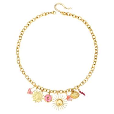 Imagem de Colar com pingente de sol, estrela-do-mar, pérola, coração, tartaruga, sol, dopamina, aço inoxidável, clavícula, joia banhada a ouro