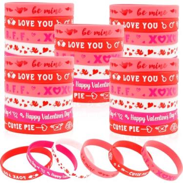 Imagem de Pulseiras de silicone para o Dia dos Namorados, 48 peças de pulseiras de dia dos namorados a granel, suprimentos de festa dos namorados, pulseiras de silicone para presentes de dia dos namorados