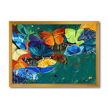Imagem de DesignQ Arte de parede emoldurada moderna colorida borboletas em um Gree