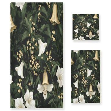 Imagem de xigua Conjunto de toalhas de banheiro de flores brancas de inverno absorvente macio 3 peças toalha de banho toalha de mão toalhas decorativas para banheiro, academia, hotel, praia, piscina