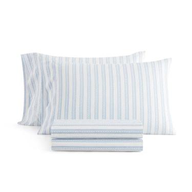 Imagem de Martha Stewart - Conjunto de lençóis de tamanho casal, frescos e personalizados com uma sensação leve de algodão percal macio - Lençóis de cama com fronhas combinando e lençol com elástico (azul