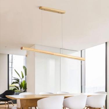 Imagem de Lustre LED Regulável com Controle Remoto para Mesa de Jantar, Luminária de Teto em Madeira, Luminária Pendente Moderna com Altura Ajustável para Sala de Jantar e Sala de Estar (A, 80 cm)