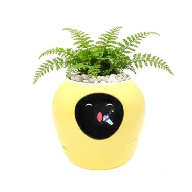 Imagem de Odpaltoy Vaso de plantas inteligente com expressão, vaso de flores inteligente IA para decoração de interiores, vaso de jardim inteligente com sensores de água/luz/temperatura, plantador Ivy AI