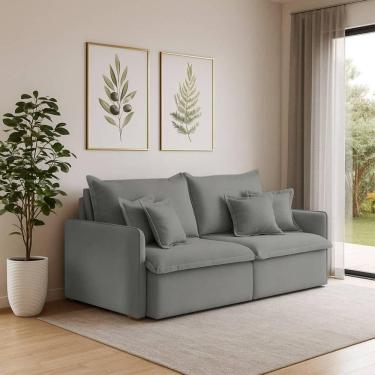 Imagem de Sofá 3 Lugares 2,00m Retrátil E Reclinável Em Tecido Veludo – Malta Lucadi Cinza