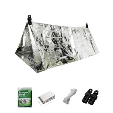 Imagem de Tenda de sobrevivência de emergência para 2 pessoas Tenda de tubo Mylar – Abrigo de vida à prova de vento e à prova d'água, equipamento de sobrevivência indispensável para acampamento, caminhada